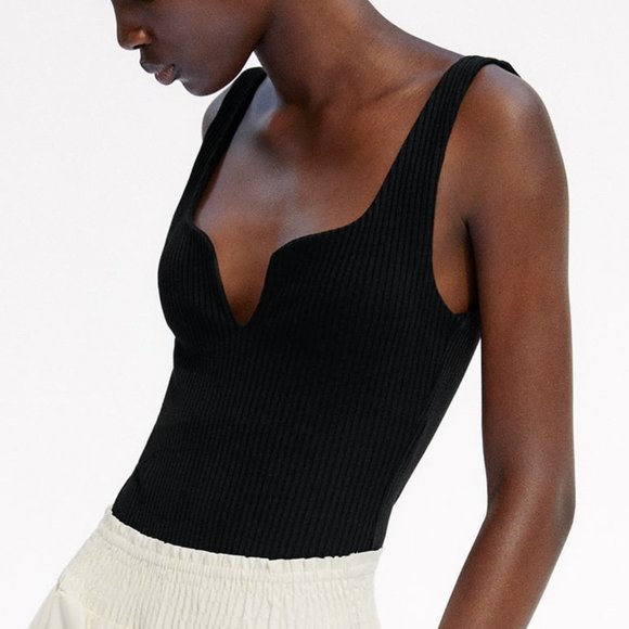 ZARA RIBBED SWEETHEART BODYSUIT - Picture 2 of 2